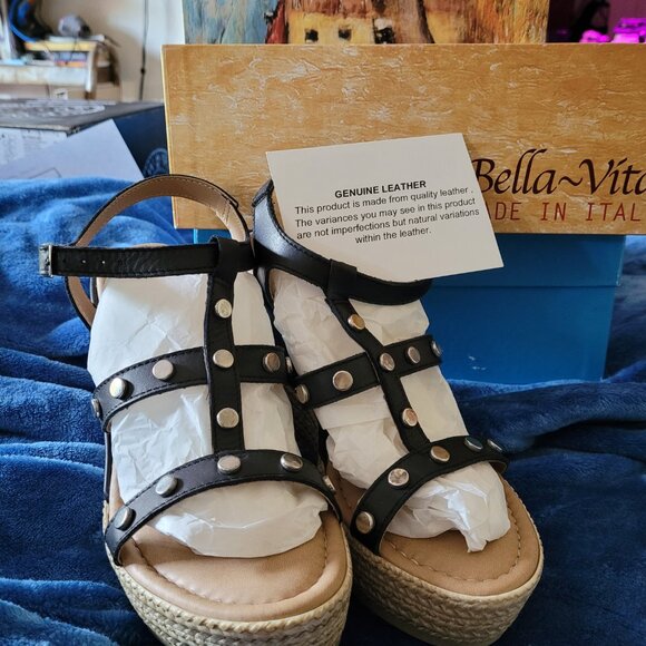 NEW UNWORN BELLA-VITA BLACK WEDGES size 8.5 narrow - Picture 5 of 9